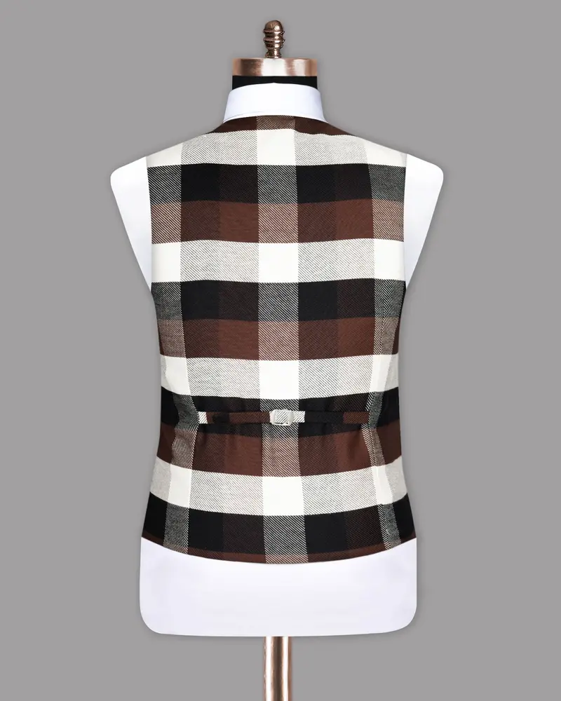 Brown With Black And Beige Checked Premium Cotton Waistcoat 6