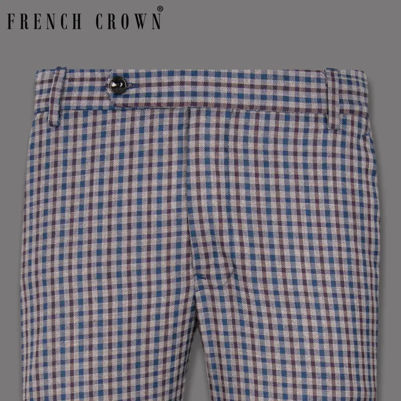 Brown With Blue Gingham Wool Rich Pant 1