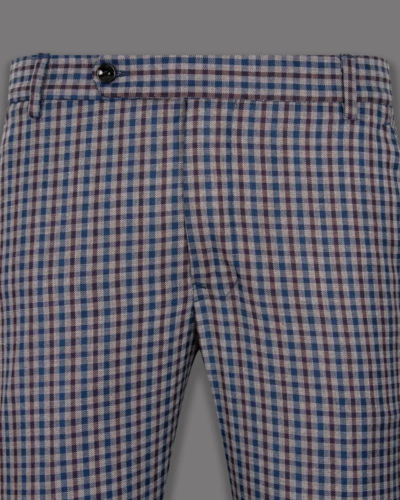 Brown With Blue Gingham Wool Rich Pant 2