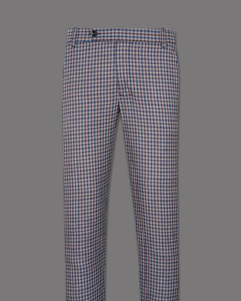 Brown With Blue Gingham Wool Rich Pant 4