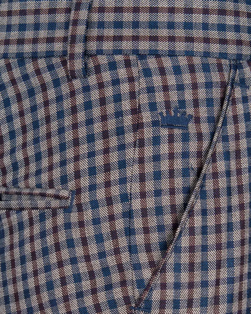 Brown With Blue Gingham Wool Rich Pant 5
