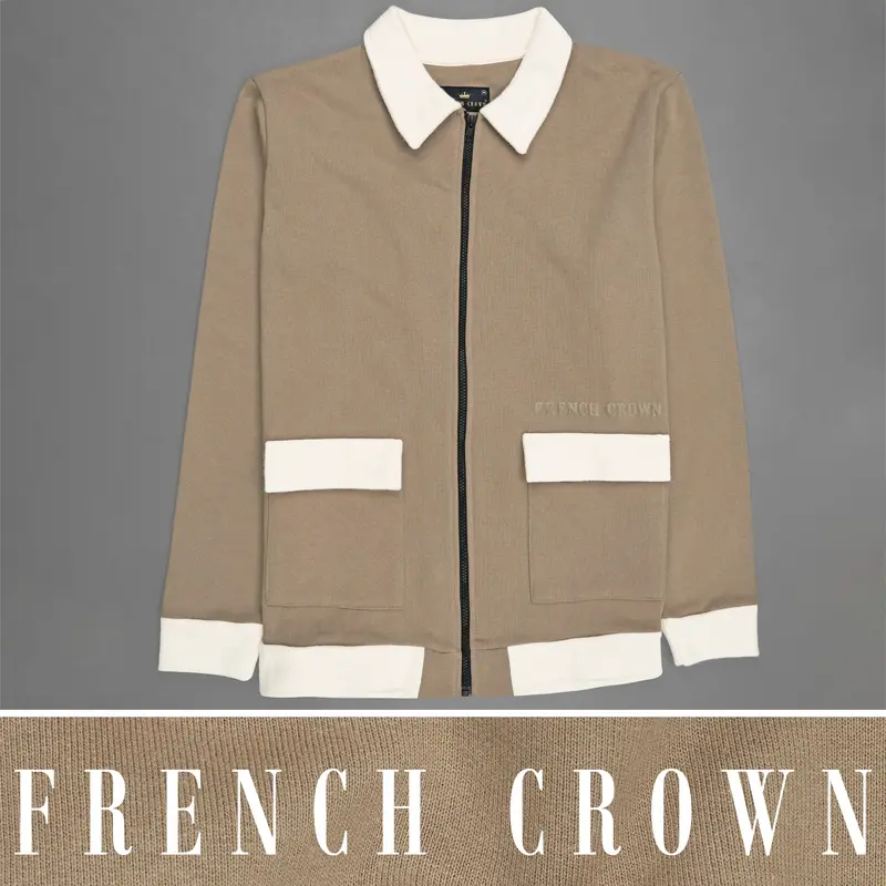 Brown With Cream Full Sleeve Premium Cotton Heavyweight Jacket And Sweatshirt 1