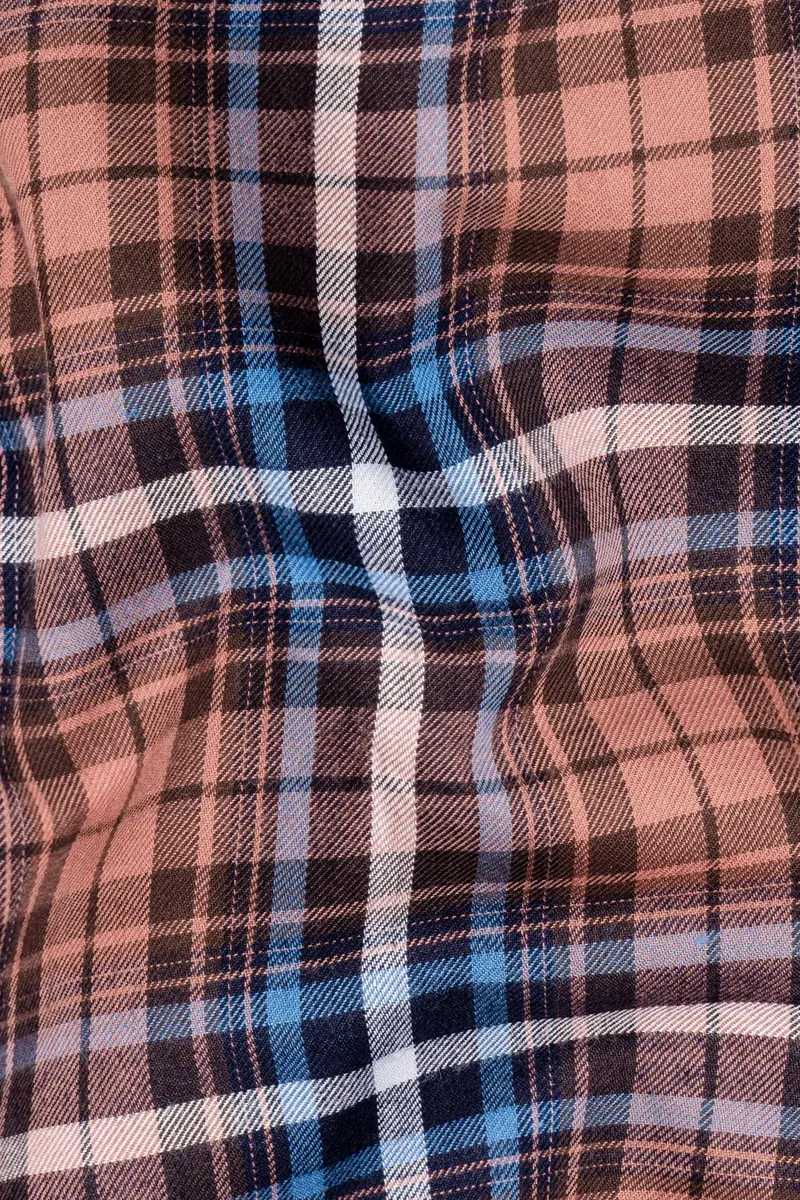 Brown With Danube Blue Twill Plaid Premium Cotton Shirt 2