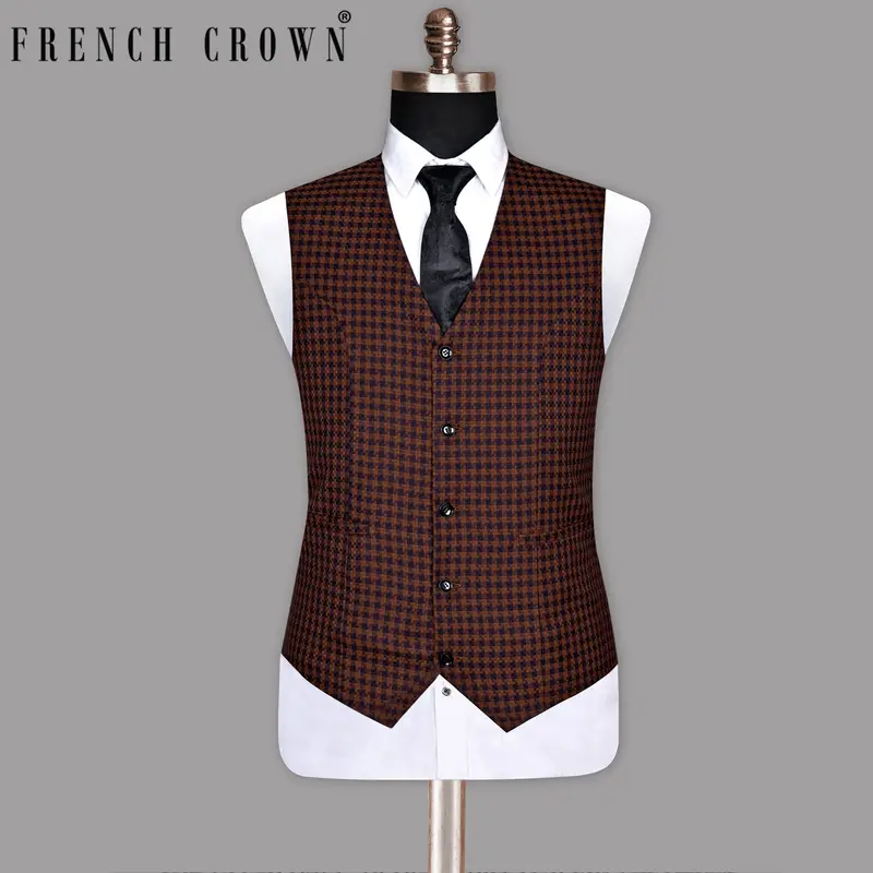 Brown With Navy Tweed Wool Waistcoat 1