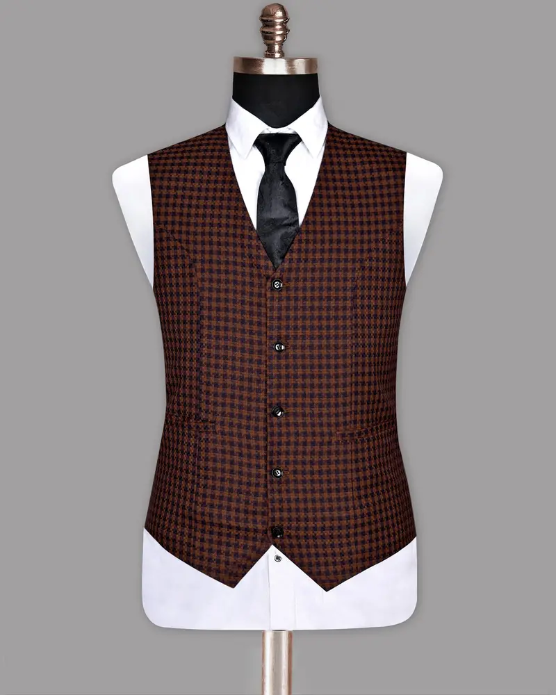 Brown With Navy Tweed Wool Waistcoat 2