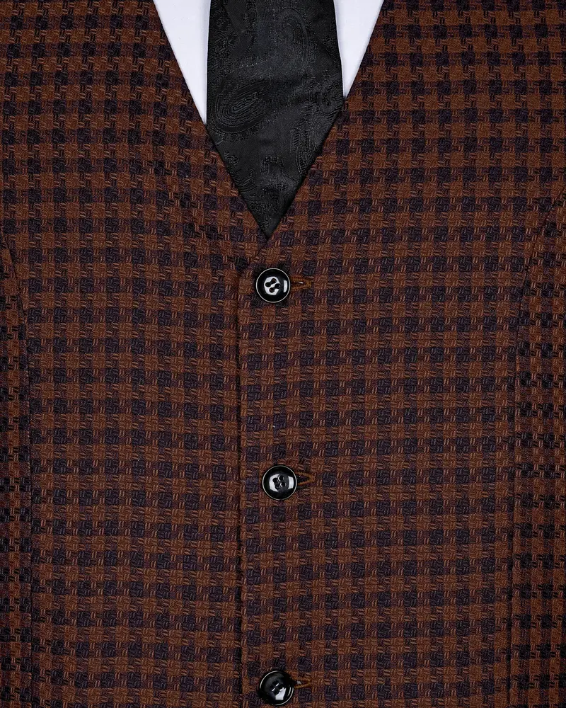 Brown With Navy Tweed Wool Waistcoat 4