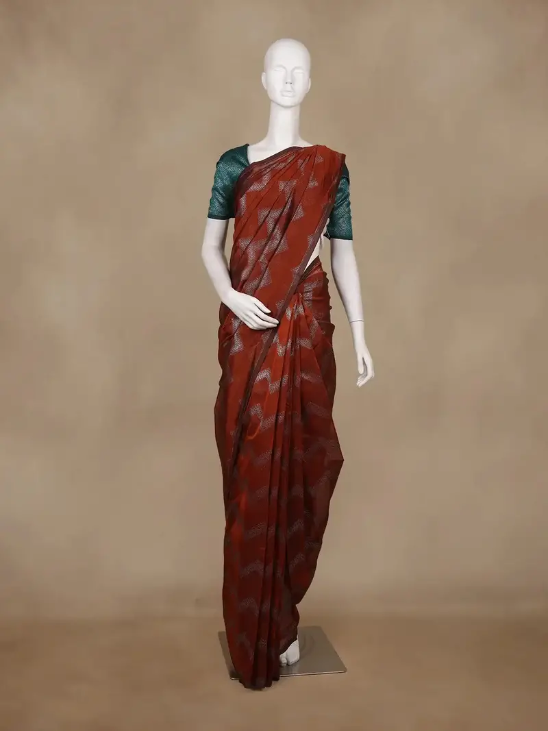 Brown Zigzag Design Kota Cotton Saree 1