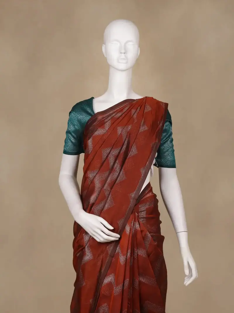 Brown Zigzag Design Kota Cotton Saree 2