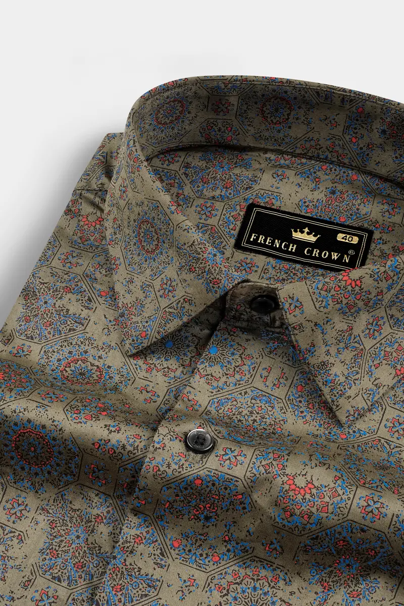 Brownish Green Printed Super Soft Premium Cotton Shirt 1
