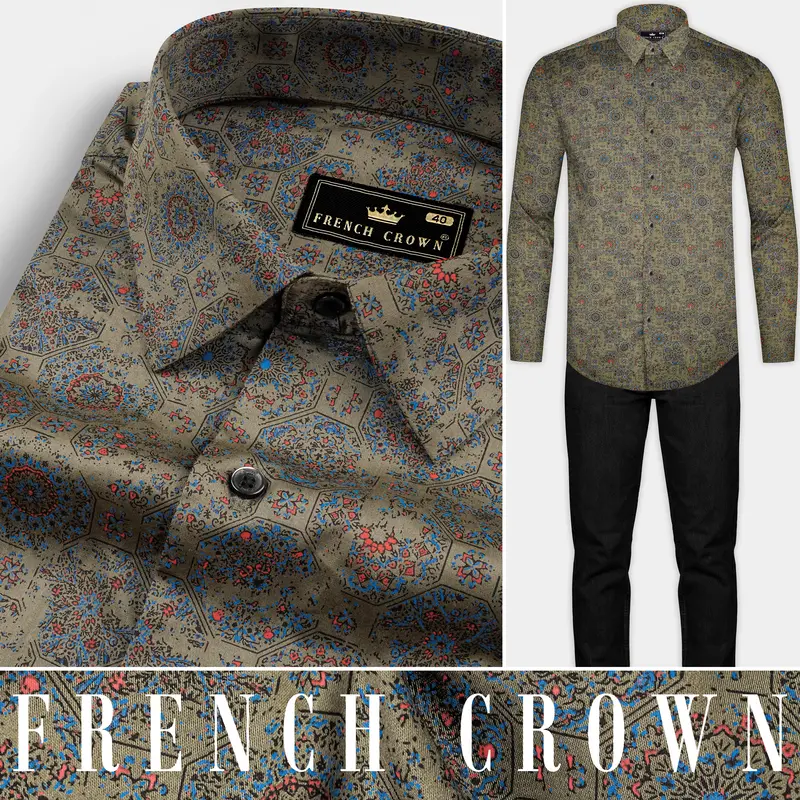 Brownish Green Printed Super Soft Premium Cotton Shirt 10