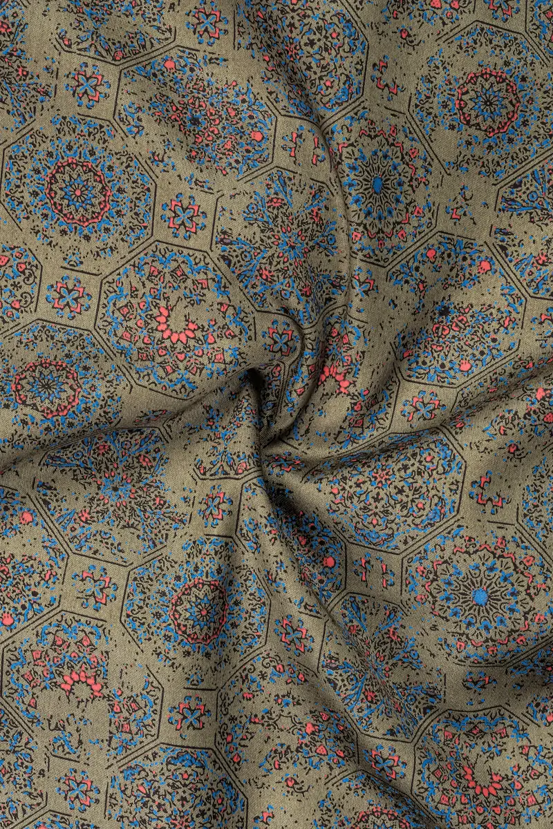 Brownish Green Printed Super Soft Premium Cotton Shirt 2