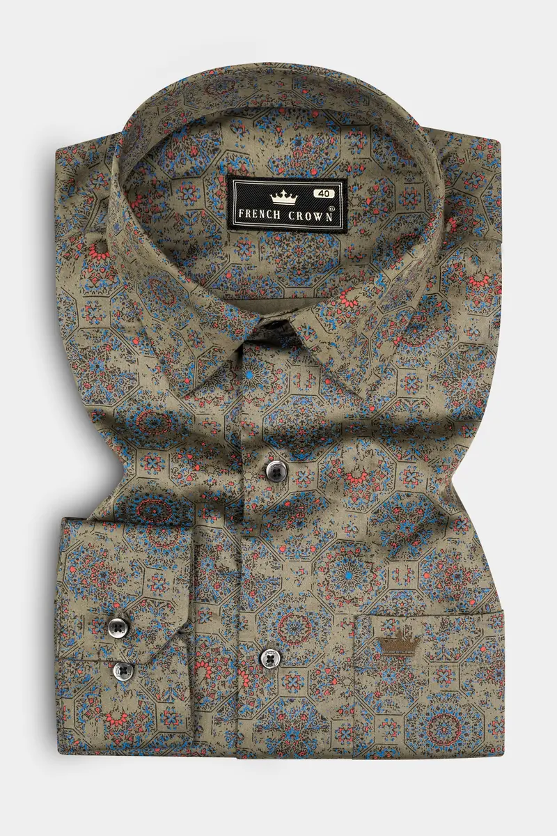 Brownish Green Printed Super Soft Premium Cotton Shirt 3