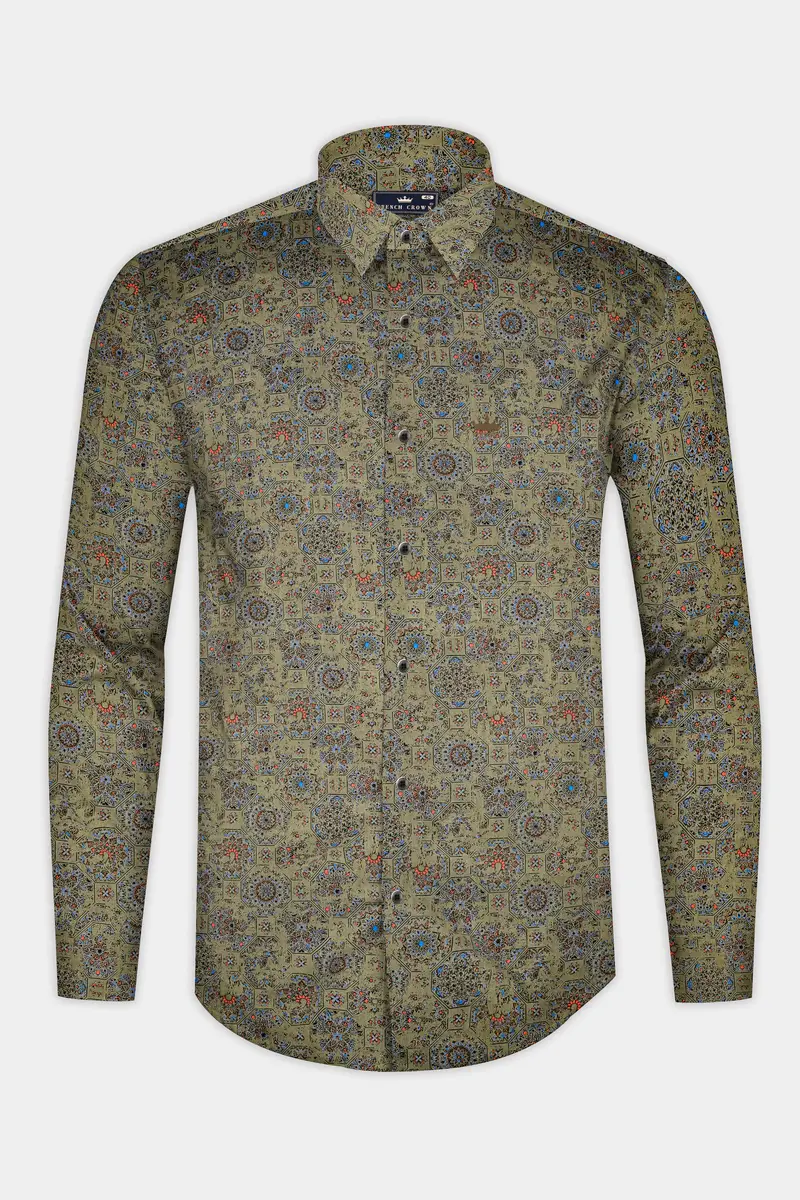 Brownish Green Printed Super Soft Premium Cotton Shirt 4