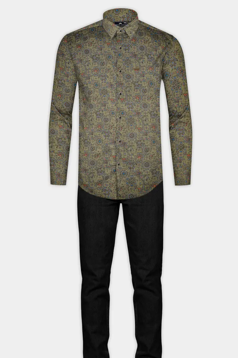 Brownish Green Printed Super Soft Premium Cotton Shirt 6