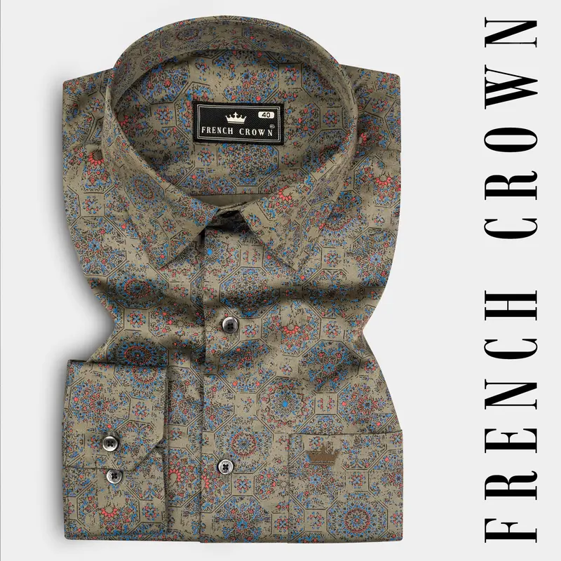 Brownish Green Printed Super Soft Premium Cotton Shirt 7