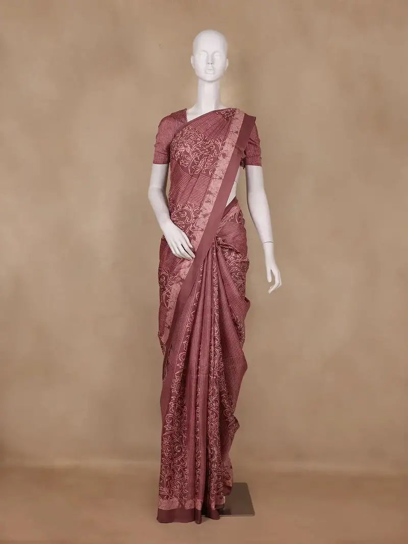 Brownish Maroon Striped Design Semi Tussar Saree 1