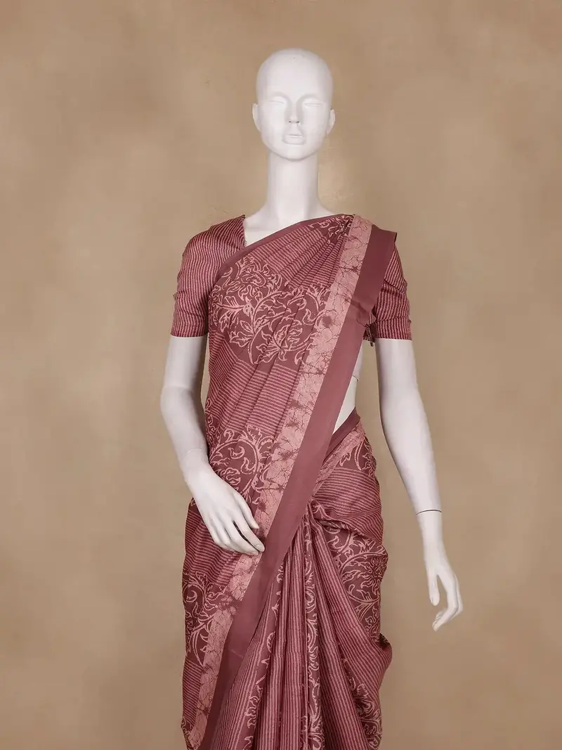 Brownish Maroon Striped Design Semi Tussar Saree 2