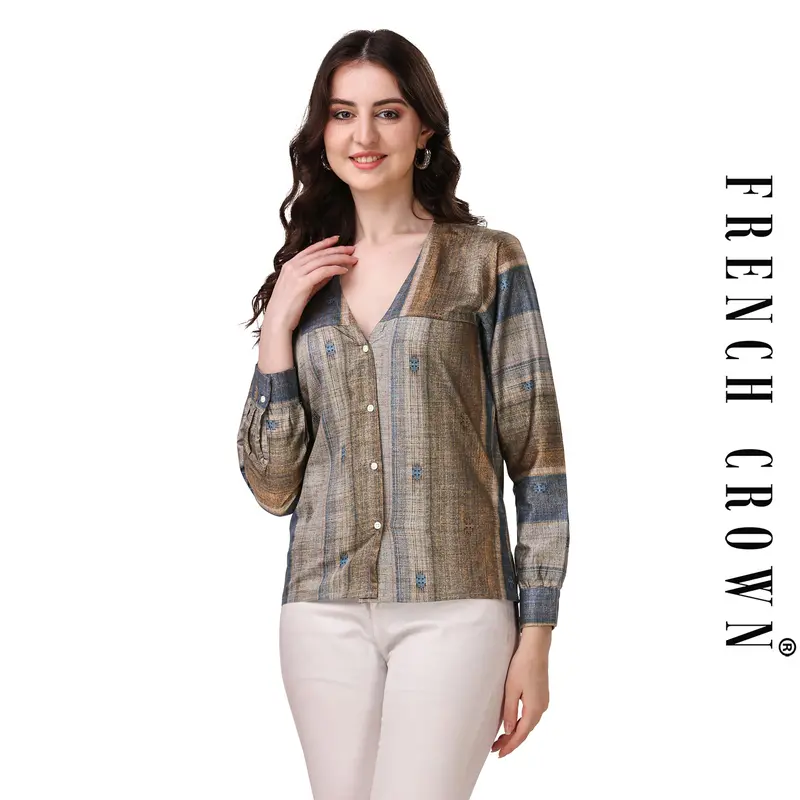 Brownish With Comet Blue Super Soft Premium Cotton Women’S Shirt 1