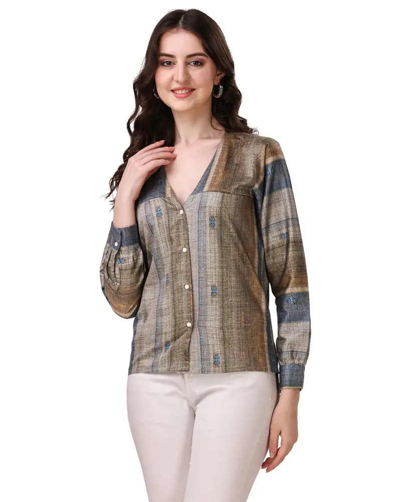 Brownish With Comet Blue Super Soft Premium Cotton Women’S Shirt 2