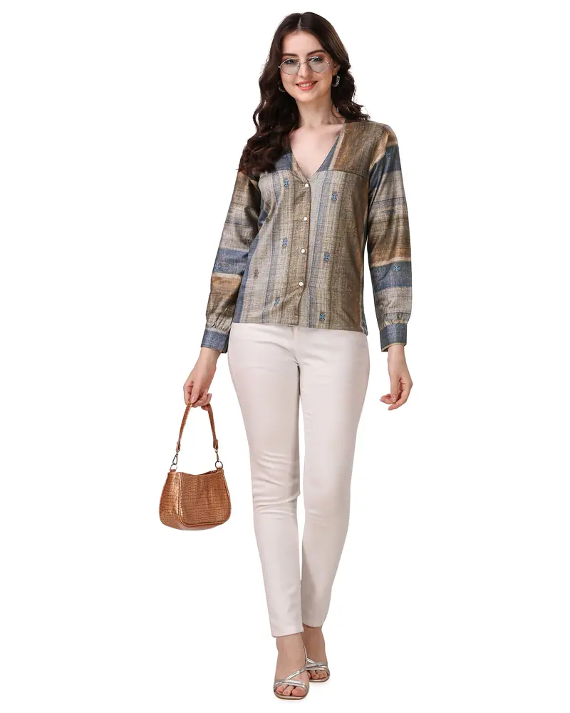 Brownish With Comet Blue Super Soft Premium Cotton Women’S Shirt 5