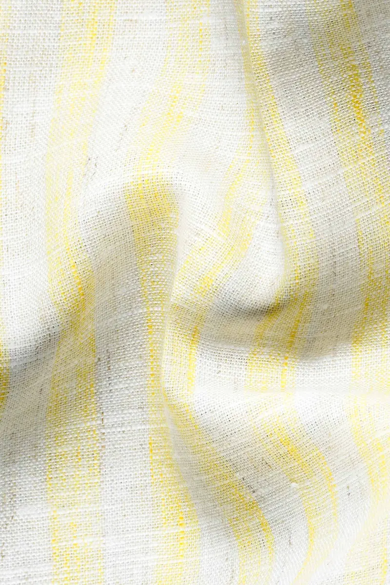 Brulee Yellow And White Striped Luxurious Linen Kurta Shirt 3