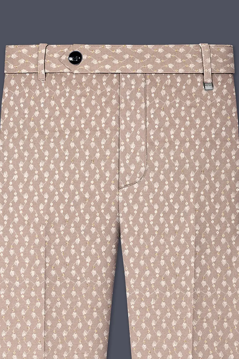 Brunora-Clam Shell Brown Embroidered Viscose Designer Stretchable Waistband Pant 4