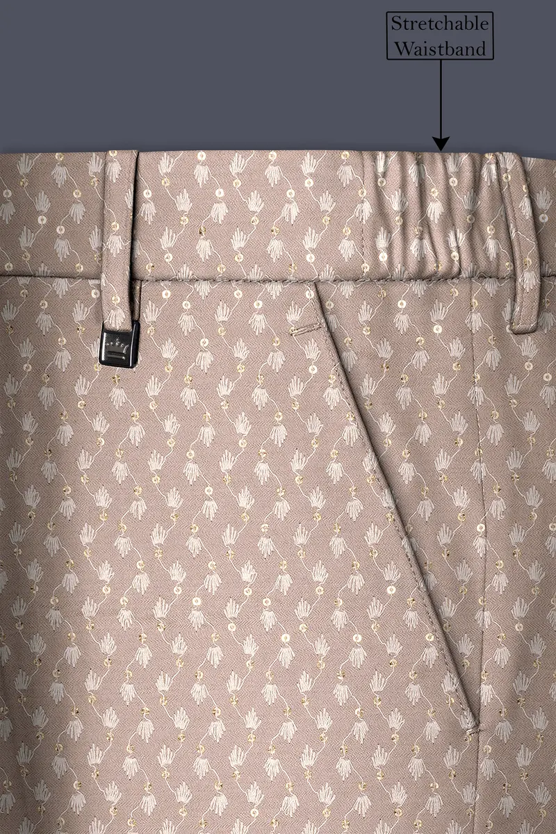 Brunora-Clam Shell Brown Embroidered Viscose Designer Stretchable Waistband Pant 6
