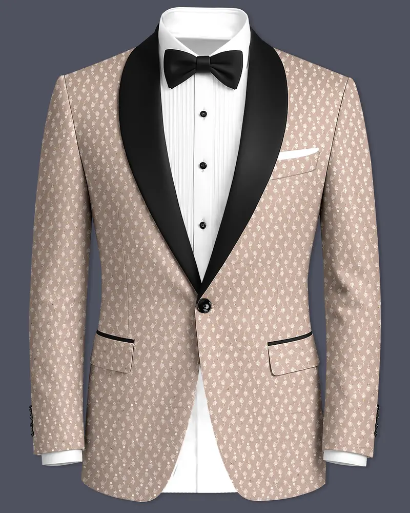 Brunora-Clam Shell Brown Embroidered Viscose Designer Tuxedo Blazer 1