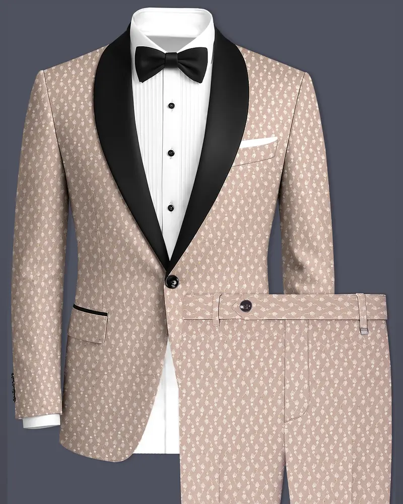 Brunora-Clam Shell Brown Embroidered Viscose Designer Tuxedo Suit 1