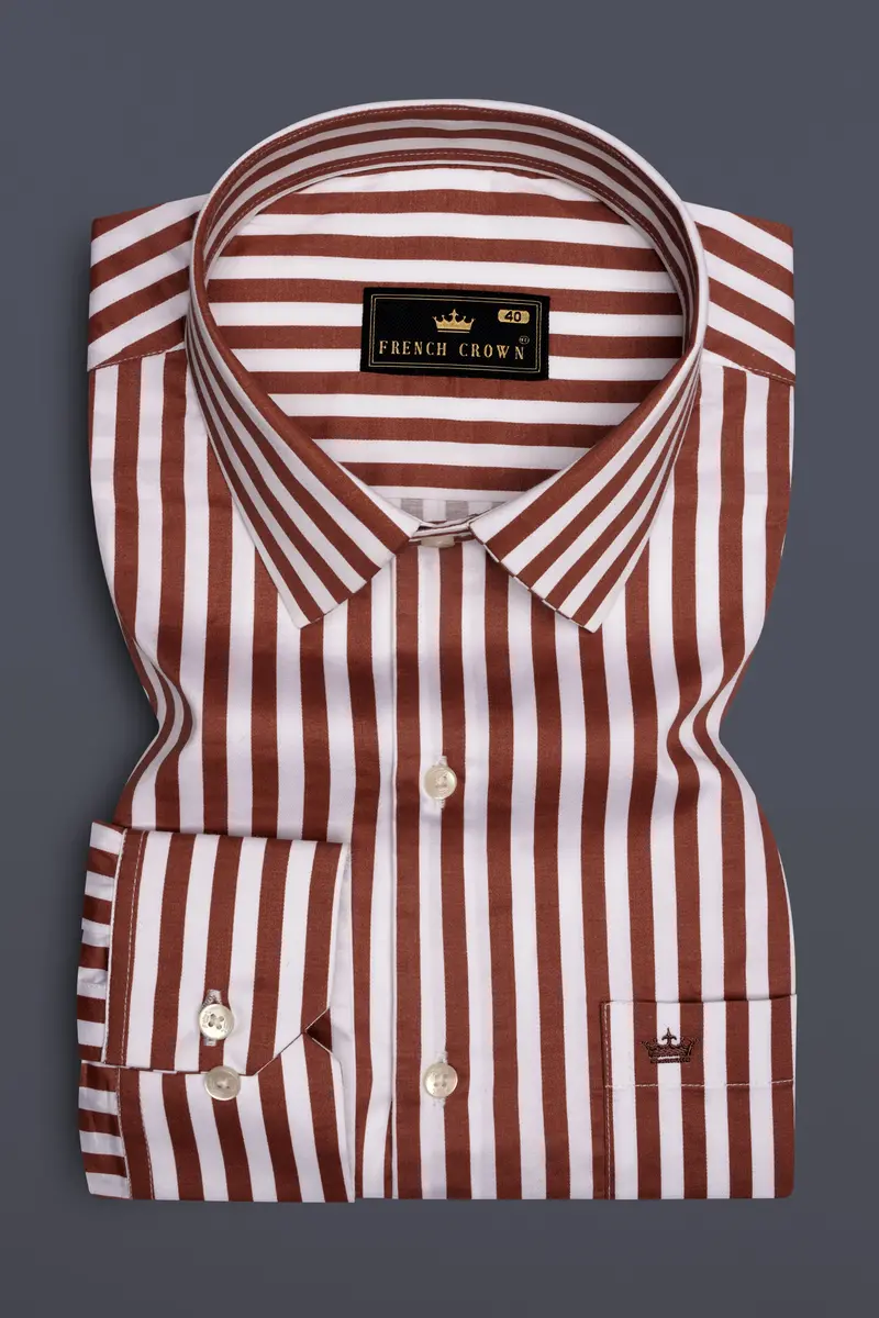 Brunoro-Ironstone Brown And Bright White Candy Striped Subtle Sheen Super Soft Premium Cotton Dress Shirt 2
