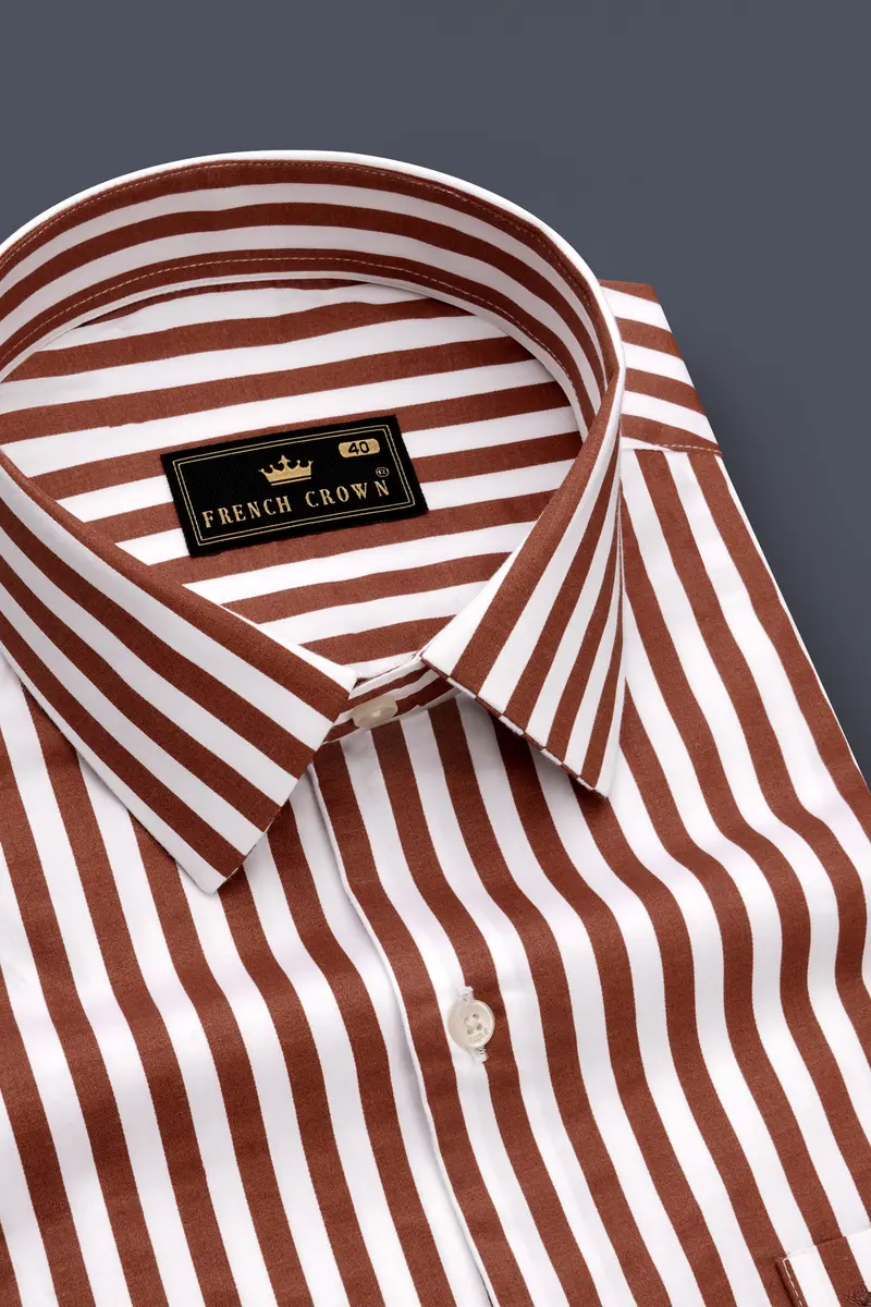 Brunoro-Ironstone Brown And Bright White Candy Striped Subtle Sheen Super Soft Premium Cotton Dress Shirt 4