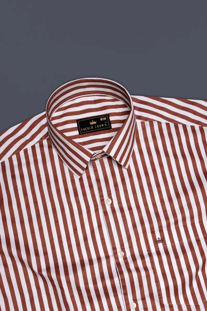 Brunoro-Ironstone Brown And Bright White Candy Striped Subtle Sheen Super Soft Premium Cotton Dress Shirt 5