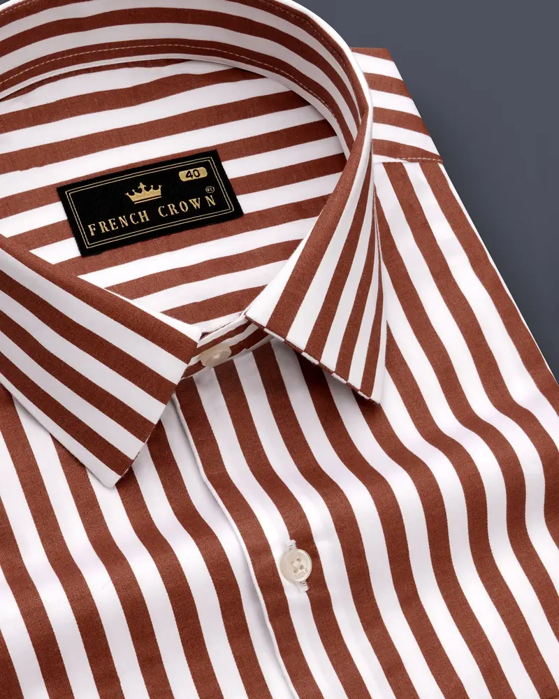 Brunoro-Ironstone Brown And Bright White Candy Striped Subtle Sheen Super Soft Premium Cotton Dress Shirt 6