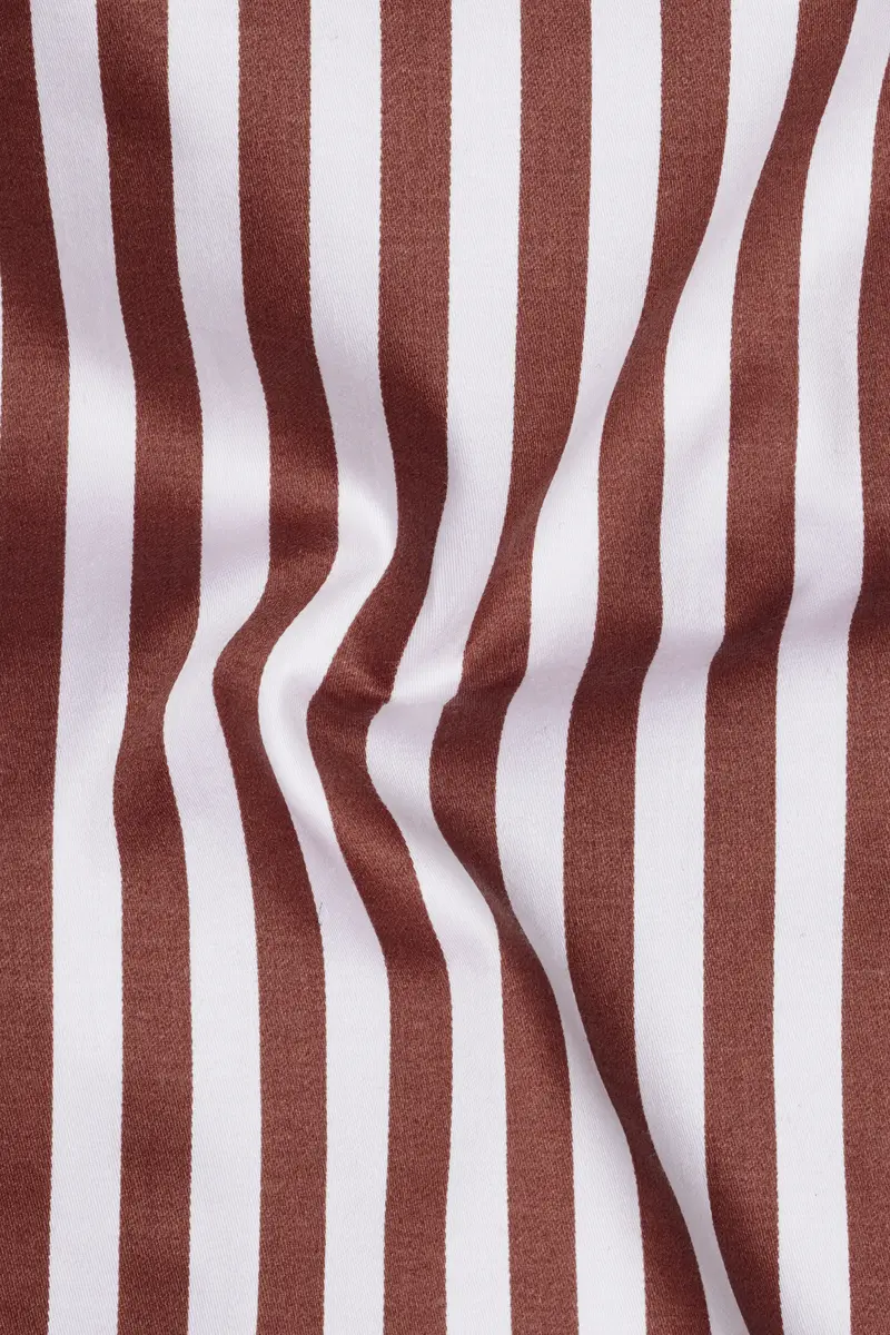 Brunoro-Ironstone Brown And Bright White Candy Striped Subtle Sheen Super Soft Premium Cotton White Cuff Collar Dress Shirt 3