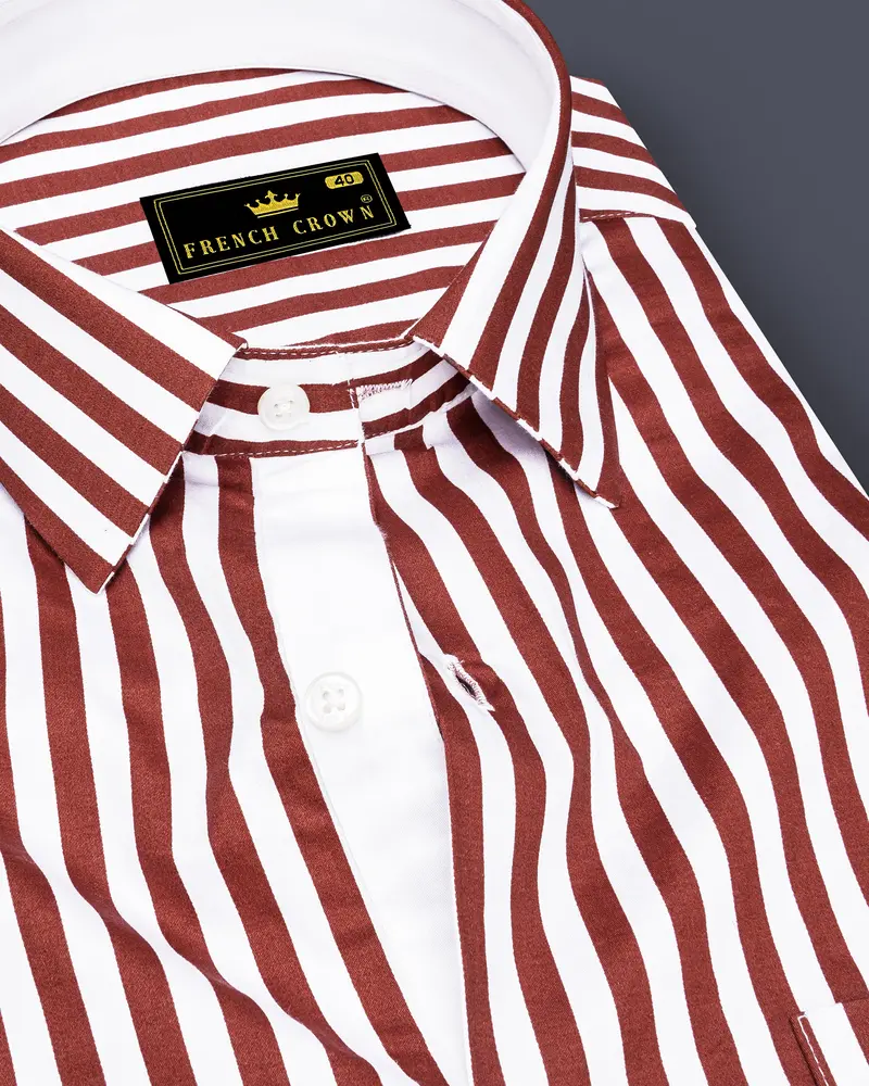 Brunoro-Ironstone Brown And Bright White Candy Striped Super Soft Premium Cotton Dress Shirt 1