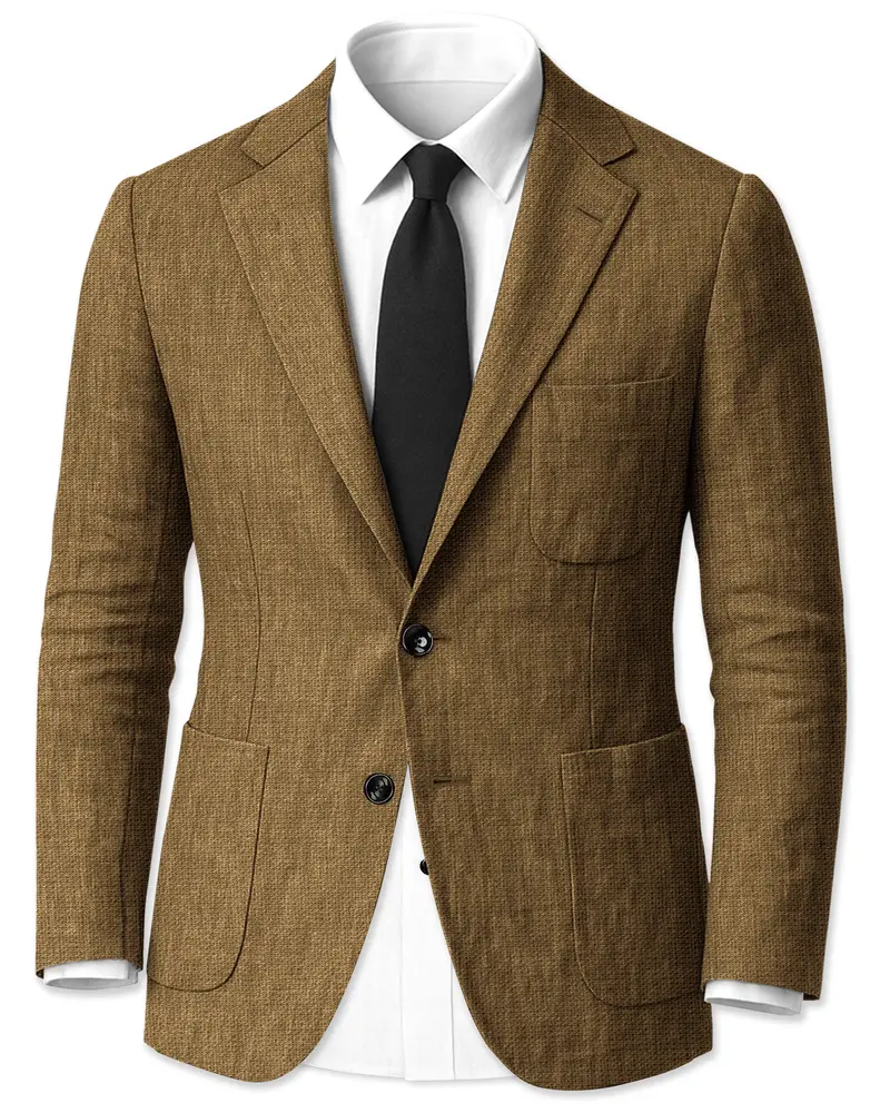 Brunoro-Khaki Luxurious Linen Single Breasted Sports Blazer 1