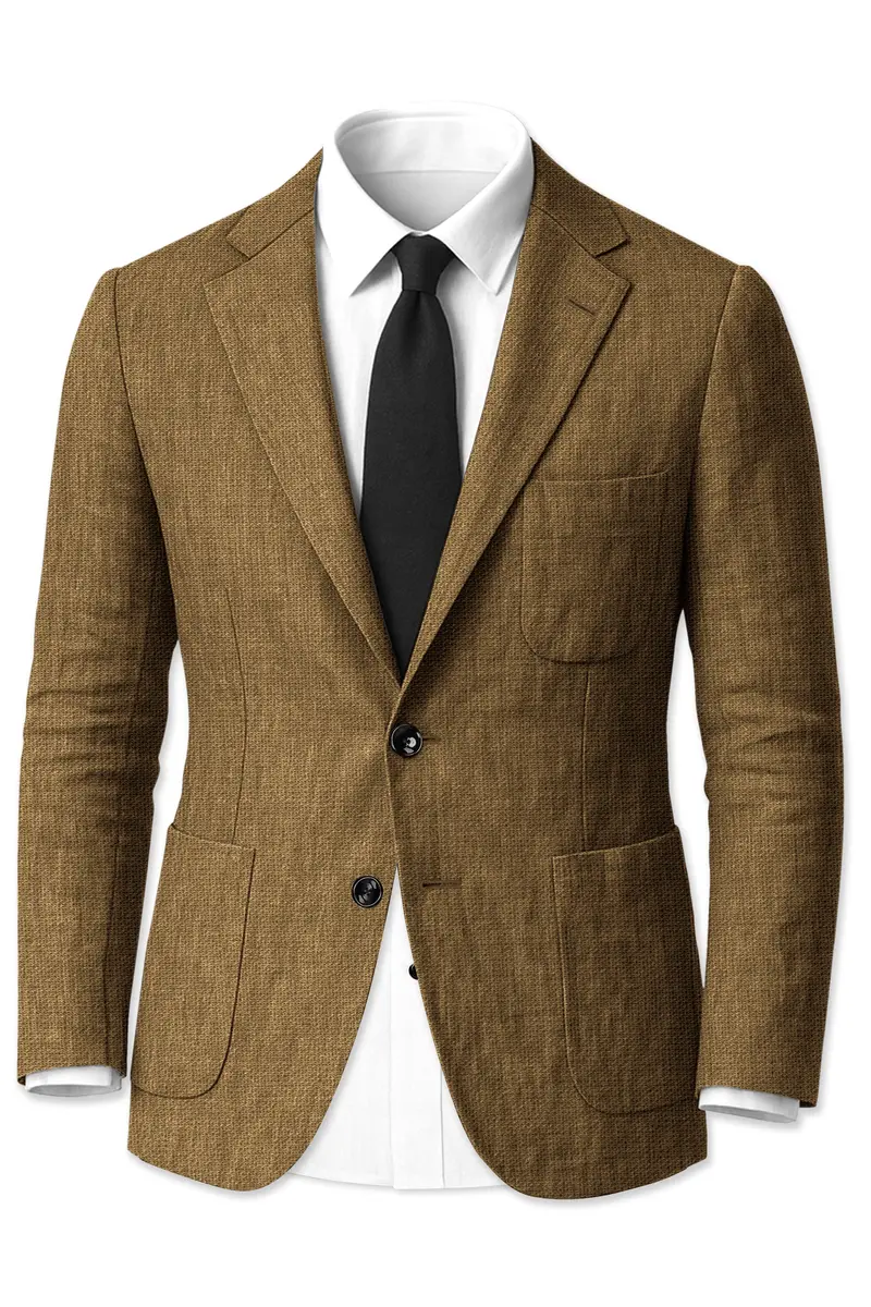 Brunoro-Khaki Luxurious Linen Single Breasted Sports Blazer 2