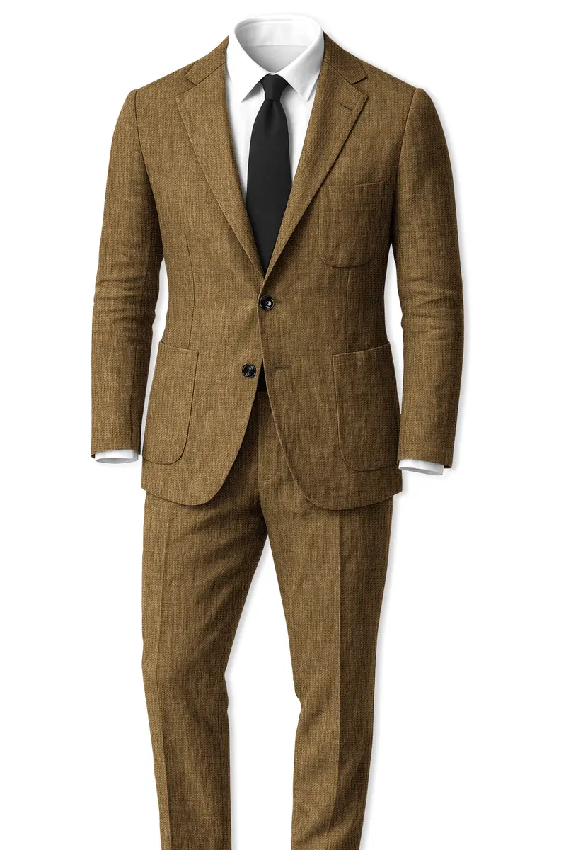 Brunoro-Khaki Luxurious Linen Single Breasted Sports Blazer 4
