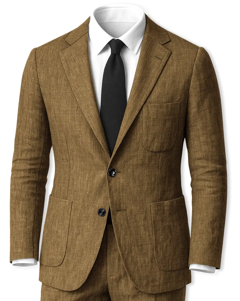 Brunoro-Khaki Luxurious Linen Single Breasted Sports Suit 1
