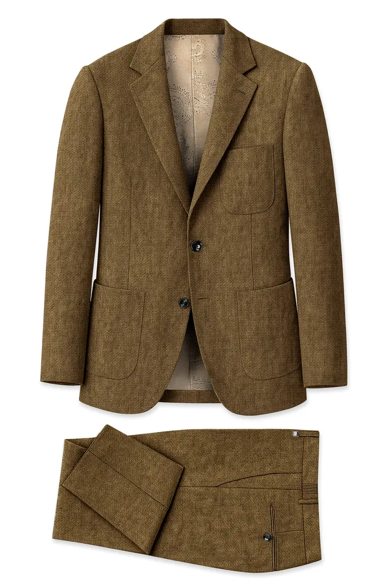 Brunoro-Khaki Luxurious Linen Single Breasted Sports Suit 11