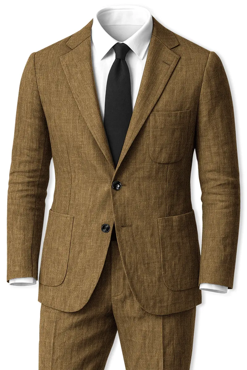 Brunoro-Khaki Luxurious Linen Single Breasted Sports Suit 2