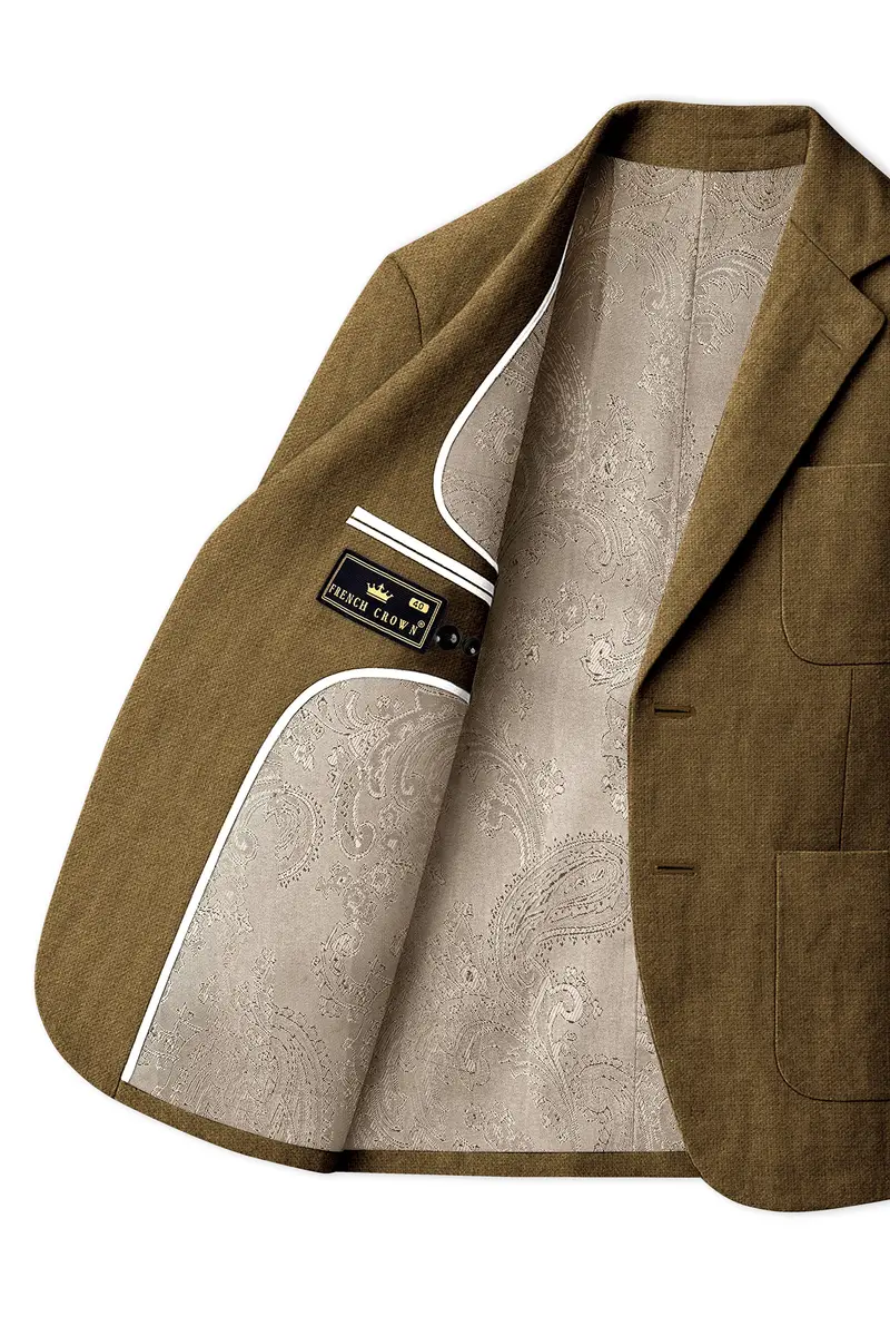 Brunoro-Khaki Luxurious Linen Single Breasted Sports Suit 6