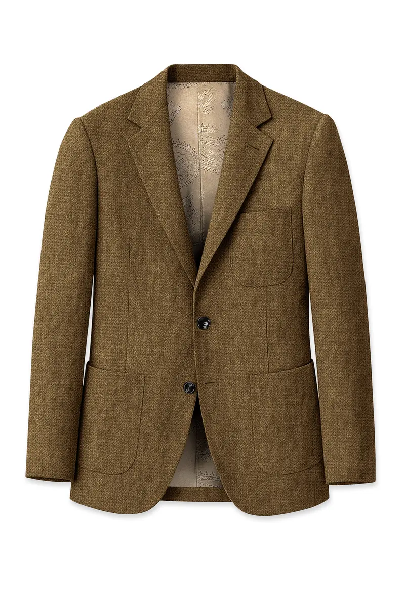 Brunoro-Khaki Luxurious Linen Single Breasted Sports Suit 8