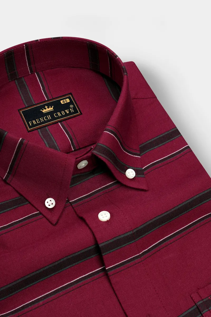 Brunoro Moccaccino Maroon Striped Oxford Premium Cotton Casual Shirt 2