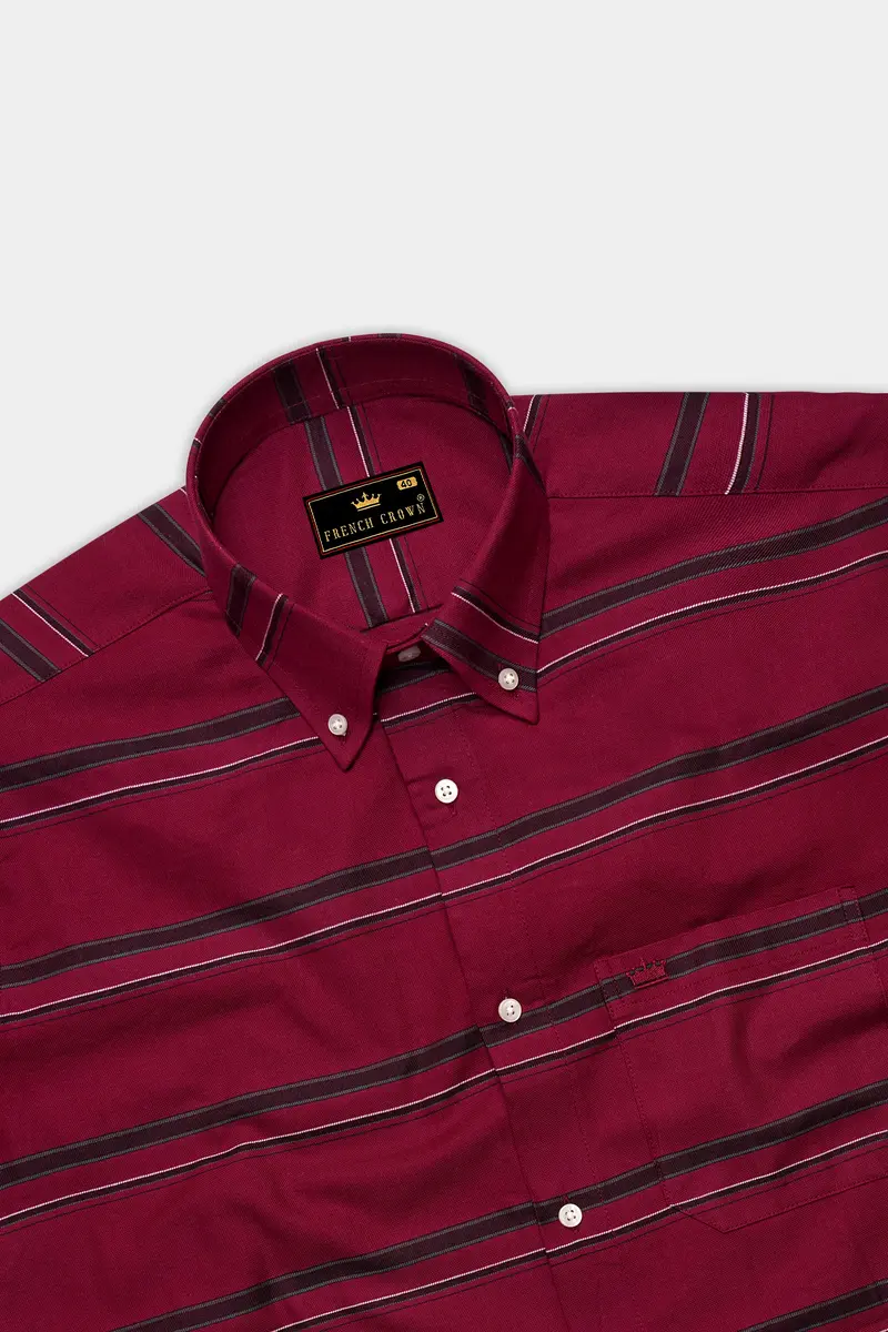 Brunoro Moccaccino Maroon Striped Oxford Premium Cotton Casual Shirt 5