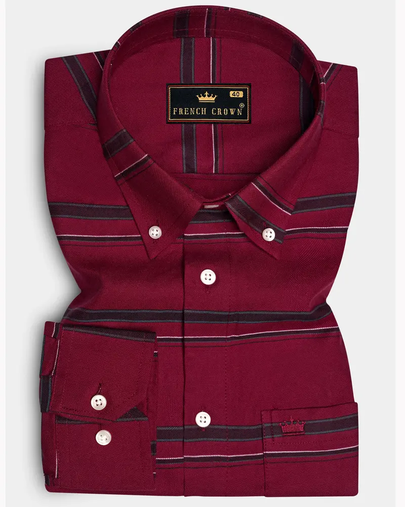 Brunoro Moccaccino Maroon Striped Oxford Premium Cotton Casual Shirt 6