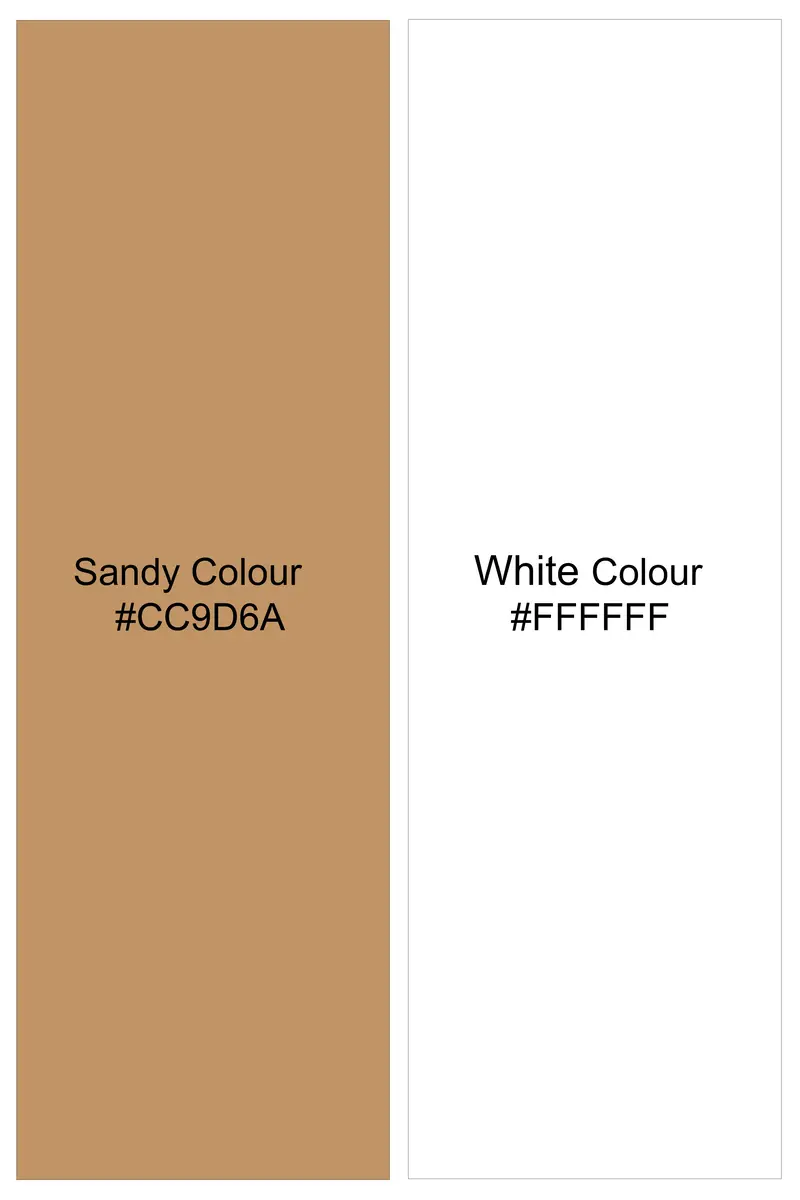 Brunoro-Sandy Brown And Bright White Striped Subtle Sheen Super Soft Premium Cotton Mandarin Dress Shirt 7