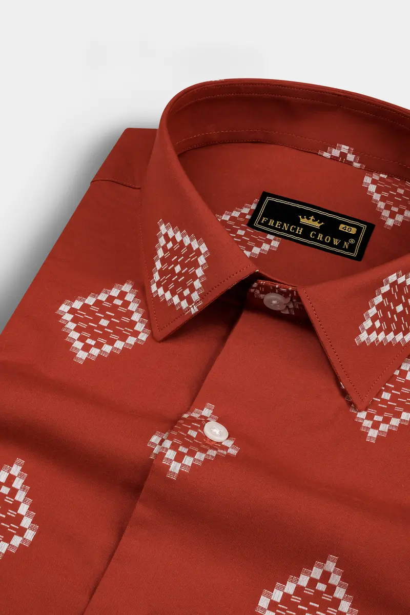 Brunt Orange Jacquard Butta Printed Super Soft Premium Shirt 1