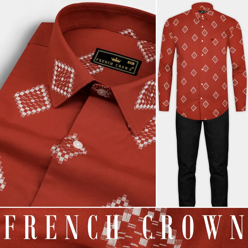 Brunt Orange Jacquard Butta Printed Super Soft Premium Shirt 10