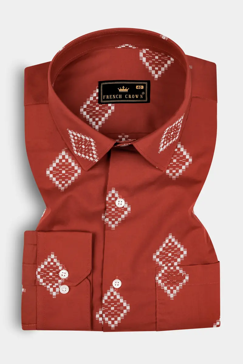 Brunt Orange Jacquard Butta Printed Super Soft Premium Shirt 3